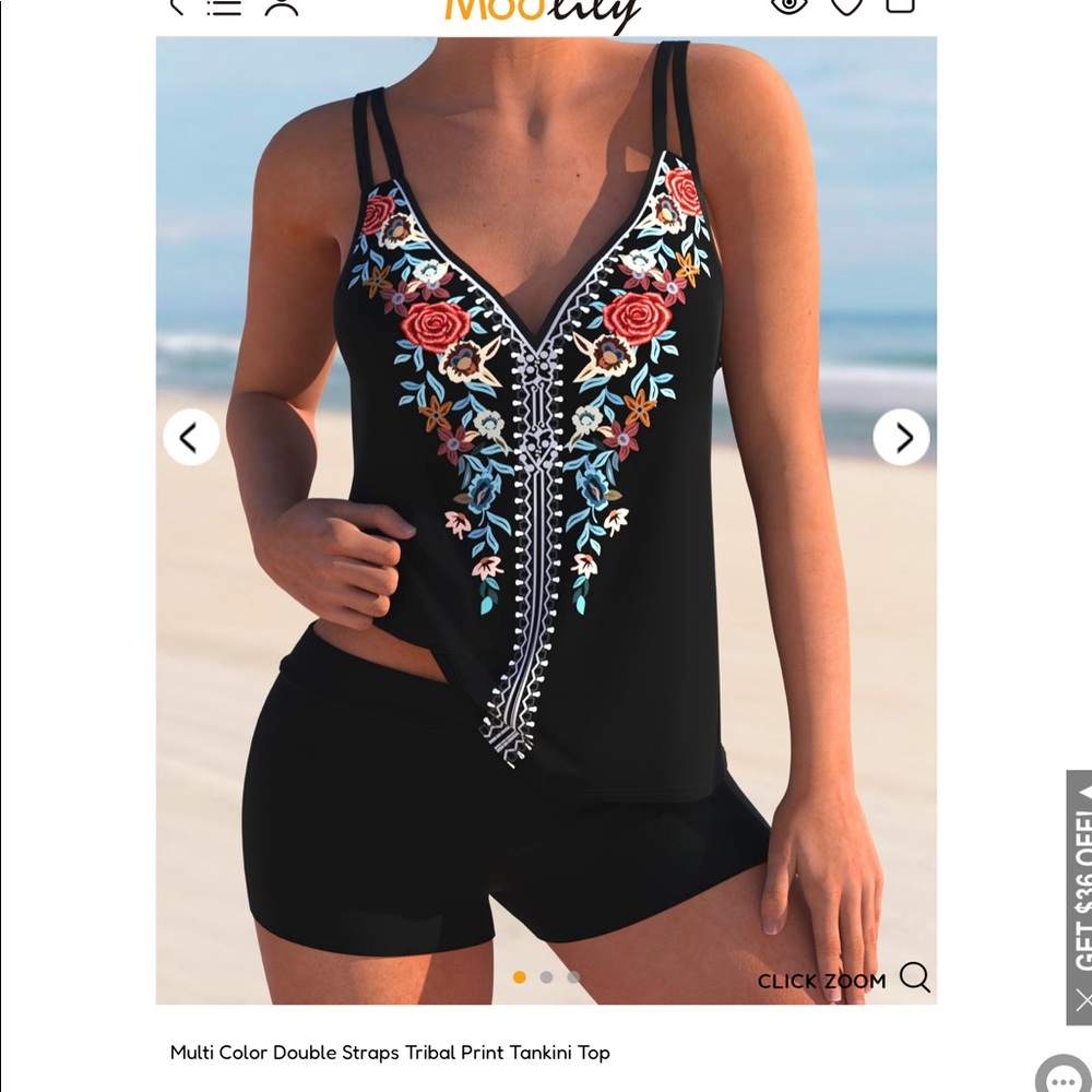 Multi Color Double Straps Tribal Print Tankini (Top Only) Size Large